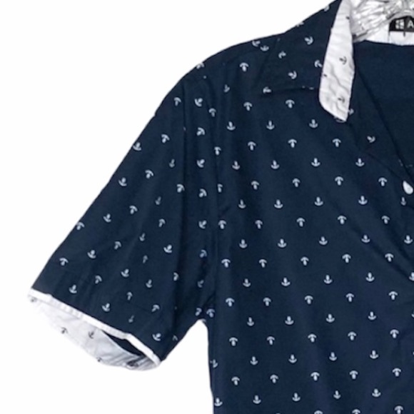 🌺 Allegra K Nautical Anchor Print Mens Button Down Navy Shirt Size 34 - Picture 5 of 8